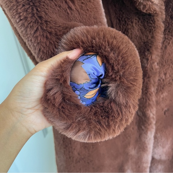 Mango Lapels Faux Fur Brown Tobacco Coat - Picture 9 of 16